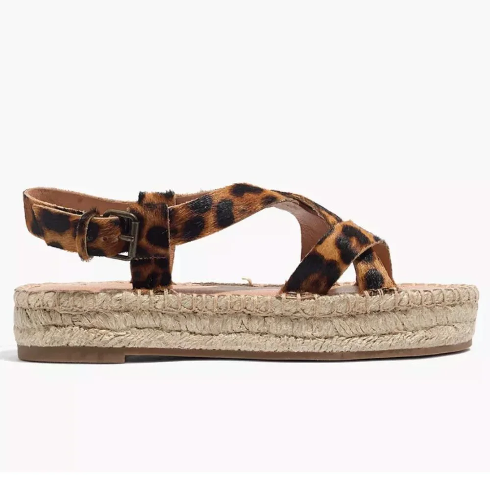 NEW MADEWELL The Malia Espadrille Sandal in Leopard Calf Hair